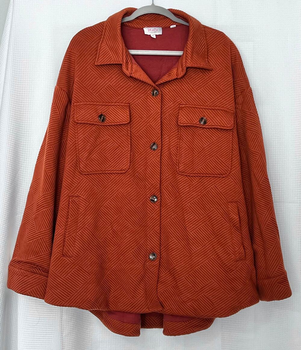 MOCO Boutique Shacket Womens 2XL Brick Rust Red Textured Geometric Shirt Jacket
